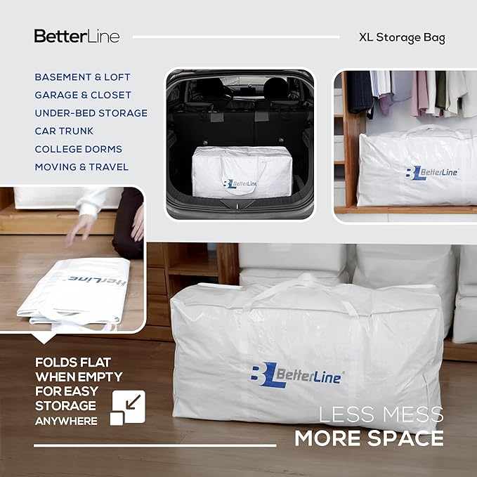 Extra Large Storage Bag - Heavy Duty 45x22x16 Inches Huge Tote Duffel with Max Load of 100 lbs. (45kg) - Tear-resistant & Water-resistant Polypropylene Woven Cloth, With Zippers