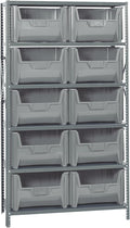 Quantum Storage Systems QSBU-700GY Solid Heavy Duty 6 Shelves 10 Giant Stack Gray Bins 75" H x 36" W x 18" D