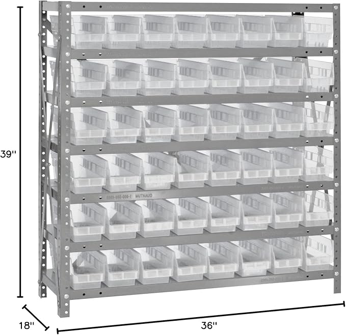 Quantum Storage Systems 1839-103CL Solid Heavy Duty 7 Shelves 48 Economy Clear Bins 39" H x 36" W x 18" D