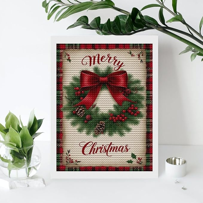 AIVKIEJK Diamond Painting Kits for Adults - Merry Christmas Red Bow & Pine Cones Painting DIY 5D Full Drill Diamond Dots Paintings with Diamonds Gem Art and Crafts Home Decor 12"x16"