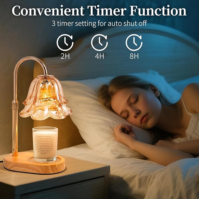 Flower Candle Warmer Lamp with Timer - Dimmable Electric Candle Lamp, Birthday Gifts for Women Mom, House Warming Gifts New Home Decor, Adjustable Wax Wamer Light for Jar Candles