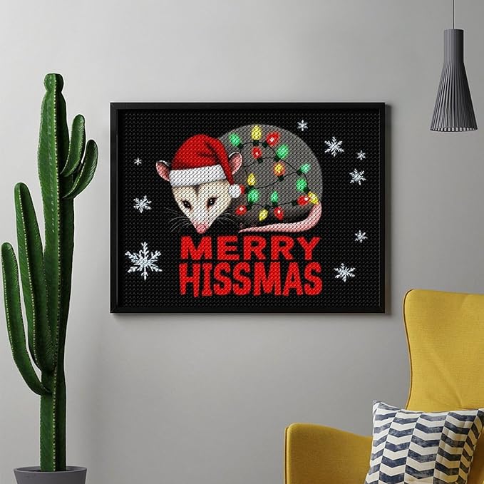 AIVKIEJK Diamond Painting Kits for Adults - Christmas Possum Merry Hissmas Painting DIY 5D Full Drill Diamond Dots Paintings with Diamonds Gem Art and Crafts Home Decor 12"x16"