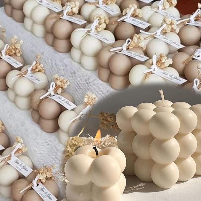 6pcs Silicone Candle Making Molds Kit Set, 3D Silicone Mold for Baking Desser, Soy Wax, Soap Geometric Pumpkin Shapes Yarn Ball Bubble Cube Molds DIY Scented Candle