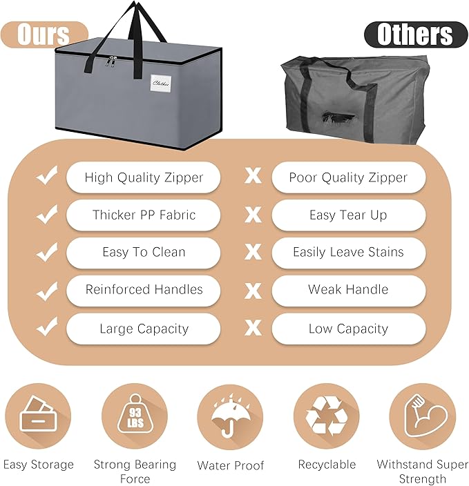 NATURELUX Heavy Duty Moving Bags - Extra Large Packing Bags and Storage Totes, Collapsible and Foldable Option for Moving and Storage, Grey, 93 L - 12 Pack