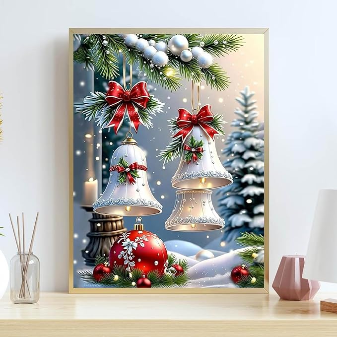 Diamond Art Kits for Adults, Christmas Bell Diamond Painting Kits for Beginners, 5D Full Drill Gem Art Paint with Diamonds Dots Crafts Kits for Home Decor Gift 12x16inch