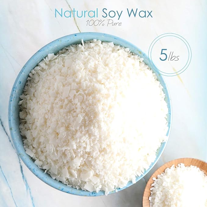 Hearth & Harbor Natural Soy Wax and DIY Candle Making Supplies - 5 Lbs. Soy Candle Wax Flakes, Candle Tin Cans with Lid 12 Pack - 8 oz., 100 Cotton Wicks, and 2 Metal Centering Device