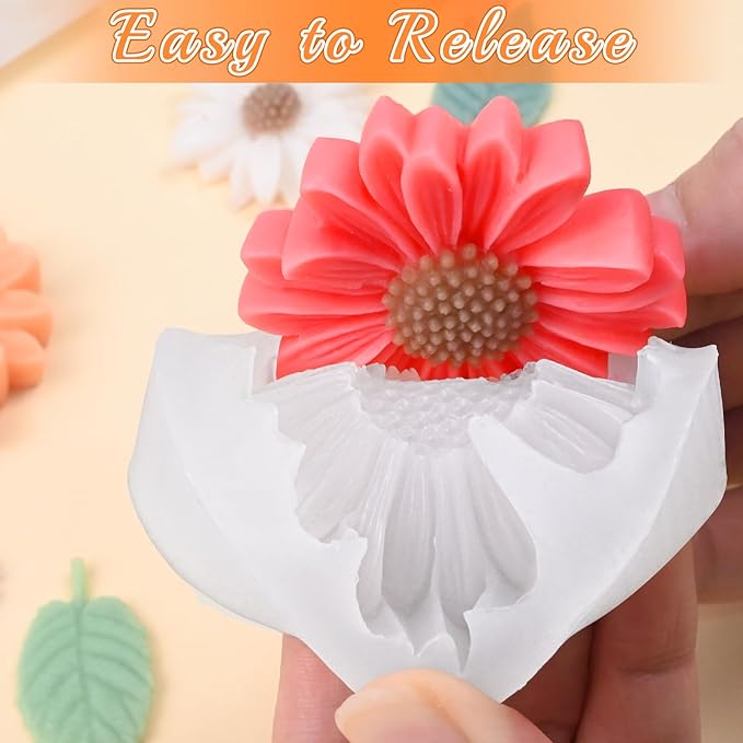 4 Pcs Flower Silicone Molds Set, 3D Floral Silicone Molds Daisy, Peony, Rose, Tulips, Easy Release, Ideal for DIY Candles, Soap, Epoxy Resin Casting Mom Gifts
