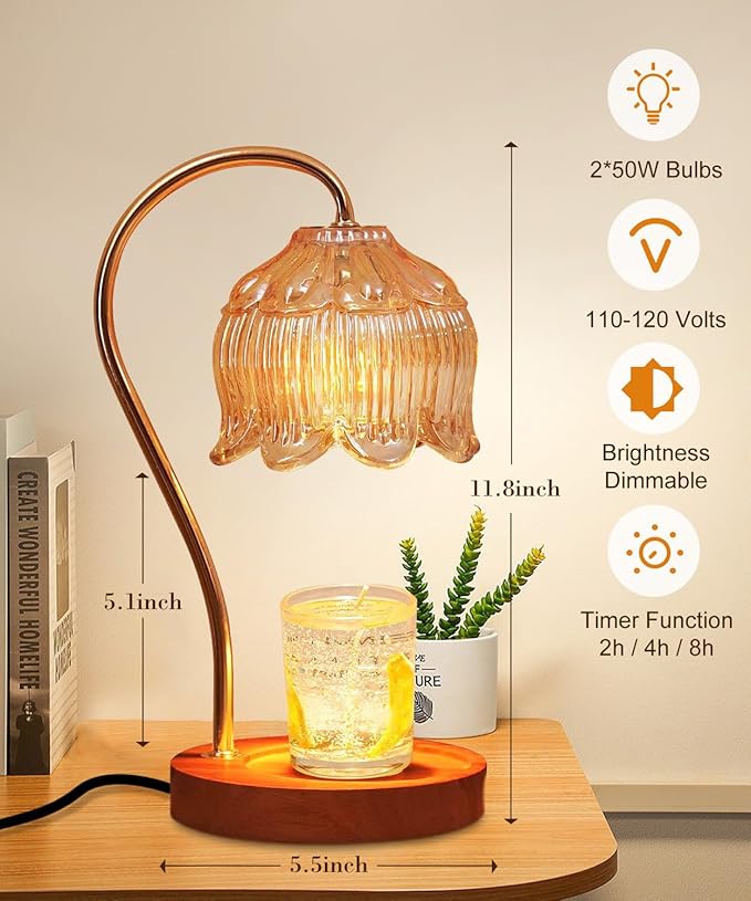 Candle Warmer Lamp Dimmable with Timer- Mothers's Day Gifts for Mom, Fragrance Flower Candle Lamp with 2 *50W Bulbs, Wax Melter Warmer Lamps for Jar Candle, Christmas Halloween House Warming Gifts