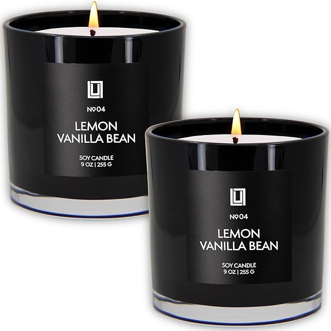 Lulu Candles | Lemon & Vanilla Bean | Luxury Scented Soy Jar Candle | Hand Poured in The USA | Highly Scented & Long Lasting (9 Oz. 2 Pack)