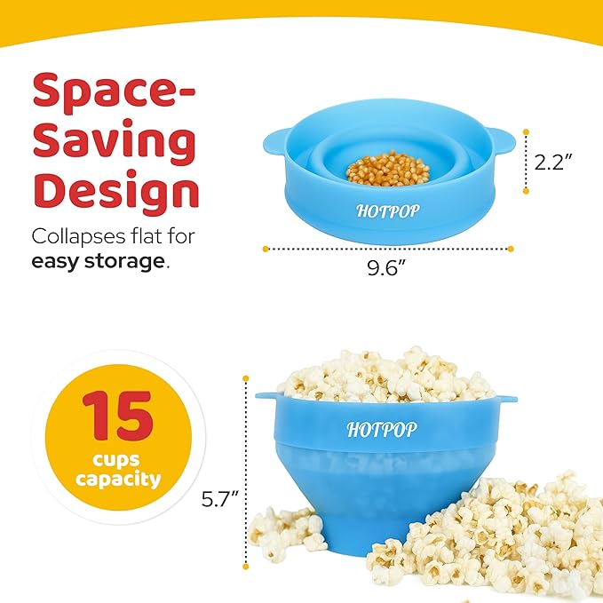 The Original Hotpop Microwave Popcorn Popper, Silicone Popcorn Maker, Collapsible Bowl BPA-Free and Dishwasher Safe- 20 Colors Available (Transparent Fresh Mint)