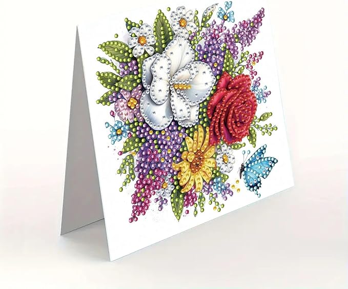DoxQcs 5D Diamond Art Painting Greeting Cards Kit, DIY Cards for Blessings Congratulations Gifts, Greeting Card Set for Birthday Thanksgiving Day Christmas Halloween-Bouquet-2