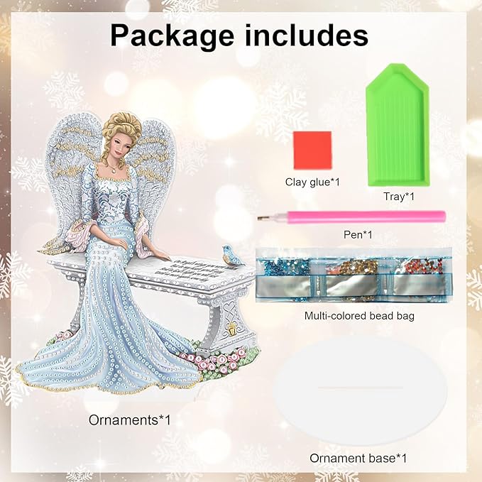 antor DIY Diamond Art Painting Desktop Ornament Kit, Acrylic Tabletop Diamond Art Decoration, Special Shape Crystal Diamond Painting Ornaments for Adult Beginner, Angel Figurine Sitting on Bench