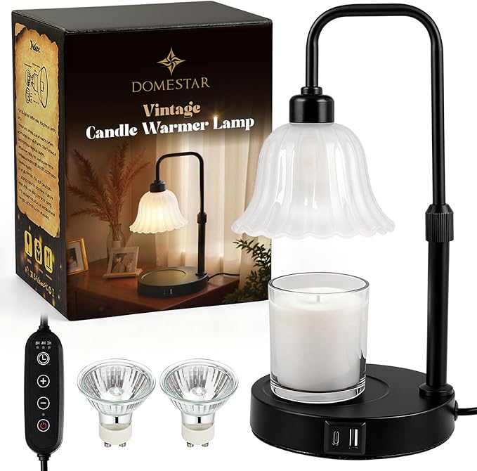 DomeStar Flower Candle Warmer Lamp, Adjustable Height Wax Melting Unique Lamp with Timer & Dimmer, Vintage Bedroom Decor for Scented Jar Candles - Ideal for Housewarming Birthday Valentine's Day Gifts