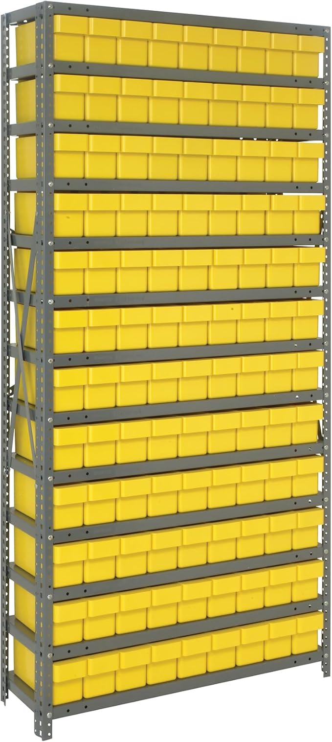 Quantum Storage Systems 1875-604YL Solid Heavy Duty 13 Shelves 108 Super Tuff Euro Yellow Bins 75" H x 36" W x 18" D