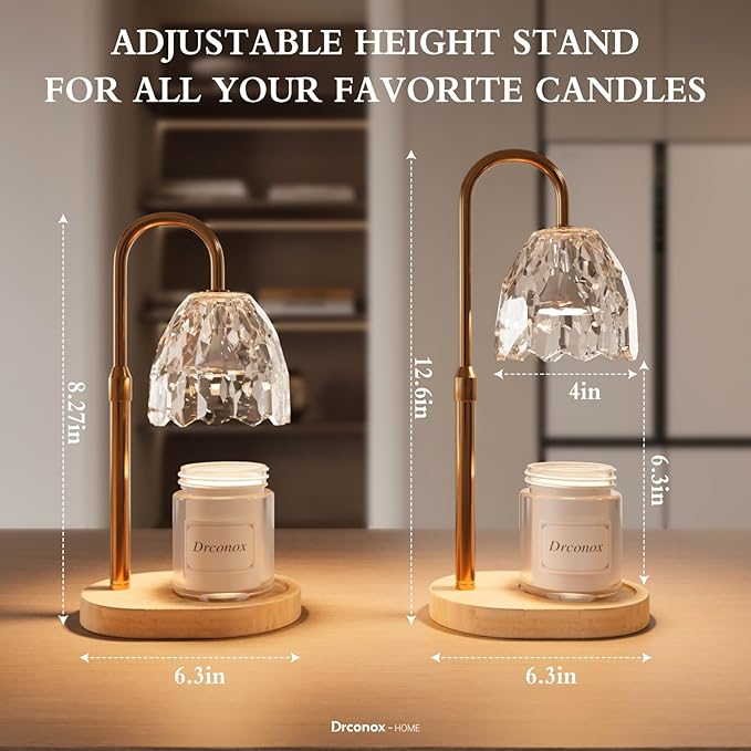 Candle Warmer Lamp with Timer Dimmable, Adjustable Height Wax Melt Warmer for Jar Candles, Birthday Gifts for Women, House Warming Gifts New Home Decor with 2 Bulbs, Clear