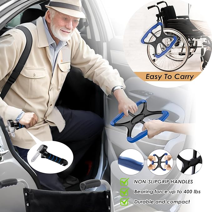 4pc Mobility Standalone Kit:Car Door Assist Handle for Elderly & Adjustable Standing Aid Safety Handle & Liberty Lift Assist with Hook Gift for Seniors, Disabled, Pregnant to Convenient Travel