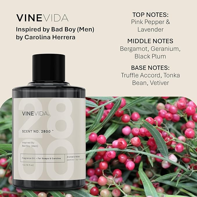 VINEVIDA [16oz] Bad Boy (Men) Fragrance Oil for Candle Making - Natural Candle Oil Scents - Soap Making Essential Oil - Made in USA