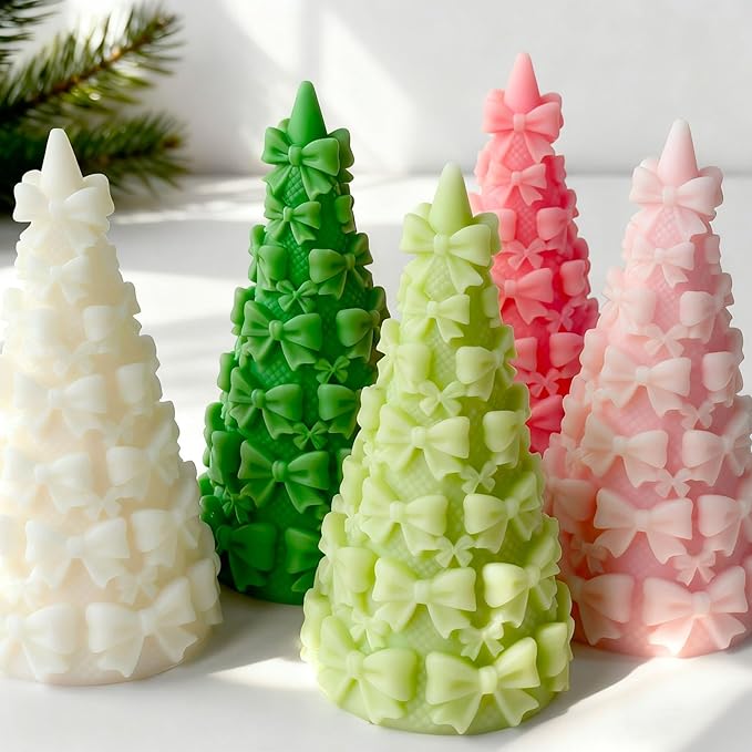 Candle Mold for Candle Making, 3D Conical Silicone Mold for Resin Casting DIY Plaster Polymer Clay Home Decoration (Bow&Tree)