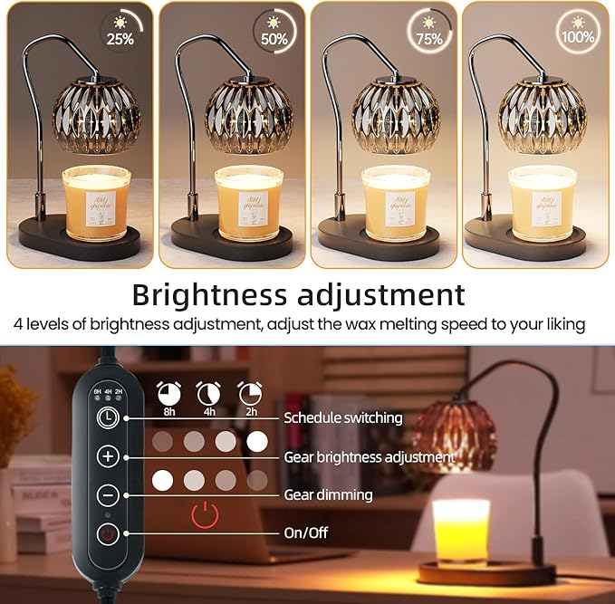 Candle Warmer Lamp with Timer & 4-Level Dimmer, Electric Wax Warmer for Jar Candles, Black Home Decor with 2 Bulbs, Gift for Women, Men, Housewarming