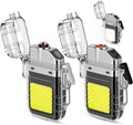 2 Pack Waterproof Lighter of 3 Modes Windproof Flashlight, Dual Arc Plasma Lighter, Flameless, Electric USB Rechargeable for Camping, Hiking, Outdoor Survival Gifts for Men