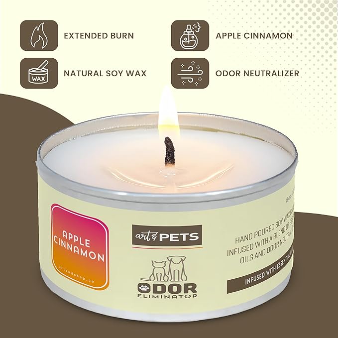 Pet Odor Eliminator Candle for Dogs and Cats Long-Lasting 72-Hour Burn Natural Soy Wax with Refreshing Scent Scented Candle to Remove Pet Smells (Apple Cinnamon)