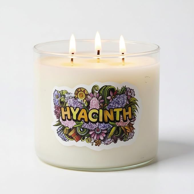 Hyacinth Candle ~ Very Strong Floral FragranceAll Natural Premium Soy and Coconut Wax Candle ~ Highly Scented ~ Large 3 Wick Jar