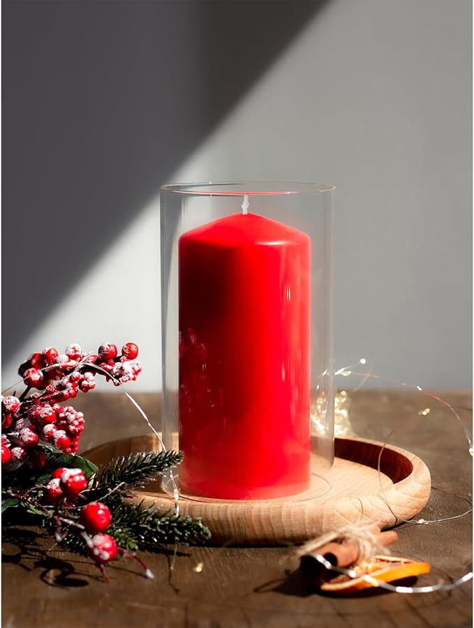 CANDWAX 3x6 Inch Red Pillar Candles Set of 3 - Unscented Christmas Pillars - 80-Hour Burn Time Self-Extinguishing Long Lasting Candles for Home Decor - Cone-Top Red Candles