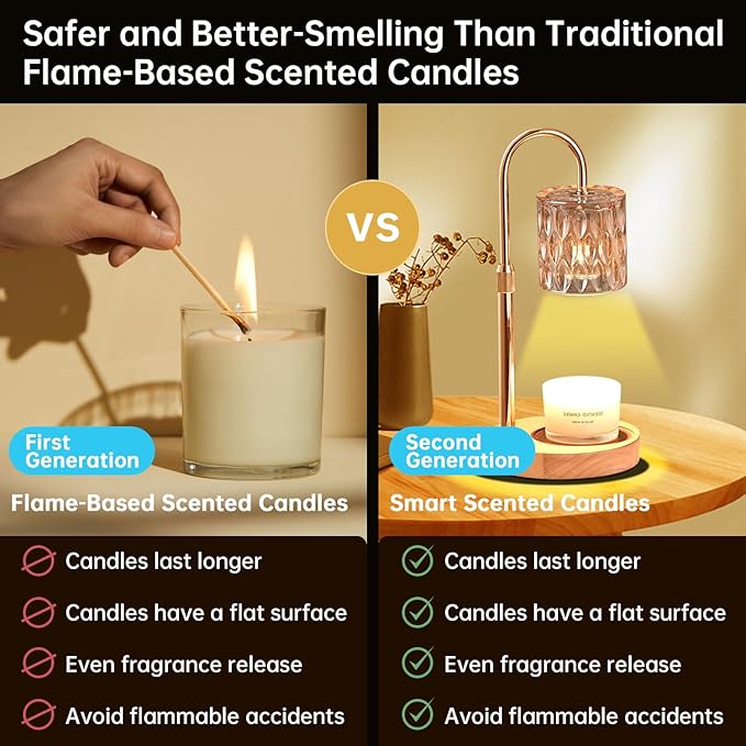 Candle Warmer Lamp with Timer Dimmable, Adjustable Height, House Warming Gifts New Home Decor, Mothers Day Birthday Gifts for Mom Women, Bedroom Decor with 2 Bulbs (Elegant Teardrop)