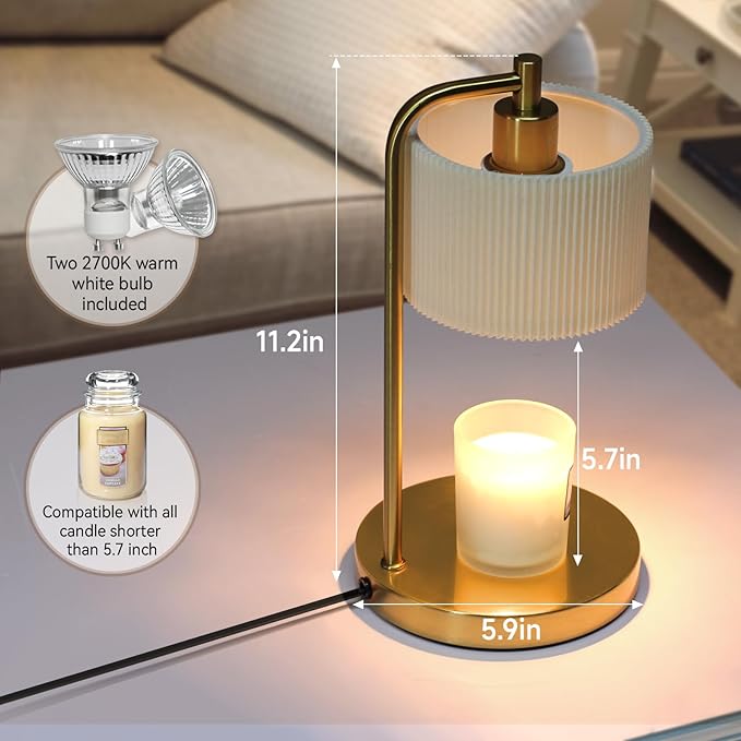 NITOWOLF Candle Warmer Lamp with Timer, Dimmable Candle Wax Warmer Electric Candle Lamp for Scented Candles with Bulbs, Christmas Gifts House Warming Gifts Home Decor (Gold)