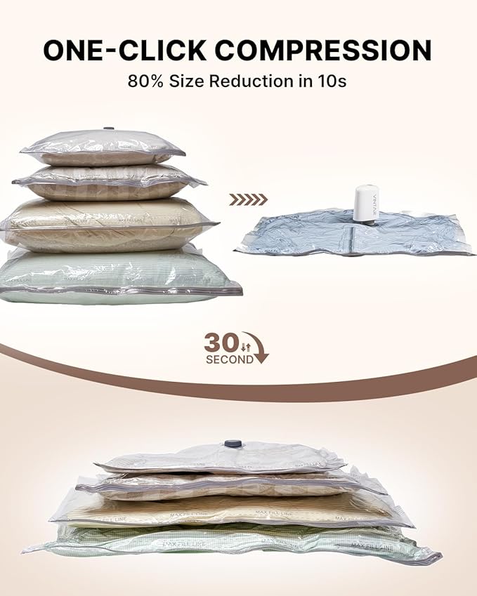 Travel Vacuum Seal Bags for Clothing with Rechargeable Cordless Pump, VINTAR 16 Pack (4J+4L+4M+4S) Carry-on Size Space Saver Vacuum Storage Bags, Compression Packing Bags for Luggage and Suitcase
