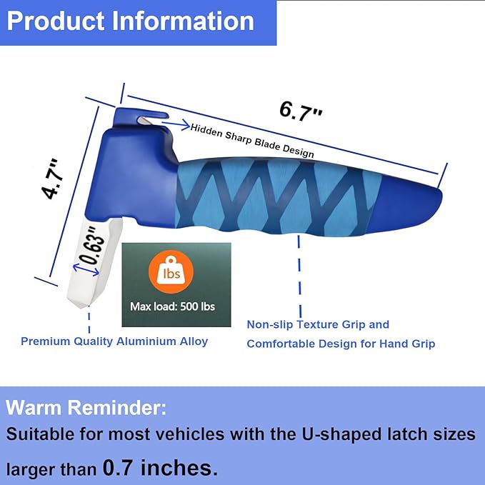 Car Door Handle for Elderly, 3-in-1 Multifunctional Handle Assist, Ultra Grip Mobility Handle for Car, Portable Vehicle Support Door Assist Bar, Max Load 500 Lbs, Anti-Slip Design, Blue