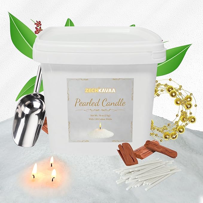 Sandalwood Scented White Pearled Candle 70.5oz Luxury Sand Candle Granulated Wax - 120 Cotton Wicks – Wax for Candle Making Decorative Candles Smooth and Clean Burning Lasts up to 400 Hours