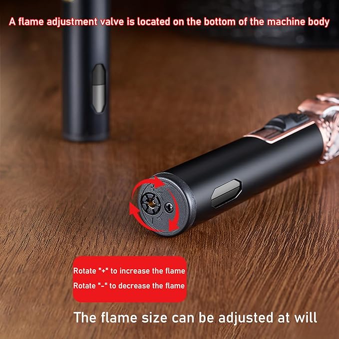 Torch Lighter - Refillable Butane Lighter with Adjustable Flame, Windproof Jet Flame, Transparent Gas Window - Long Lighter for Candles, Kitchen, Outdoor Use (Gas Not Included)-Black