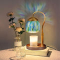 Blue Opal art glass Candle Warmer Lamp with Wood Base - Height Adjustable, 2/4/8H Timer, 4-Level Dimmer - Includes 2 GU10 Bulbs - Winter Home Decor & Gifts for Women, Fits Candles up to 5"