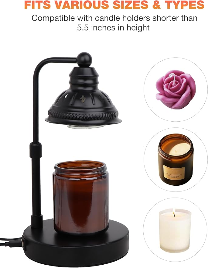 Candle Heater Lamp with Timer and Dimming Function, Height Adjustable Candle Melting Lamp Heater for Aromatherapy Jar Candles, Home Decor for Women (Black)