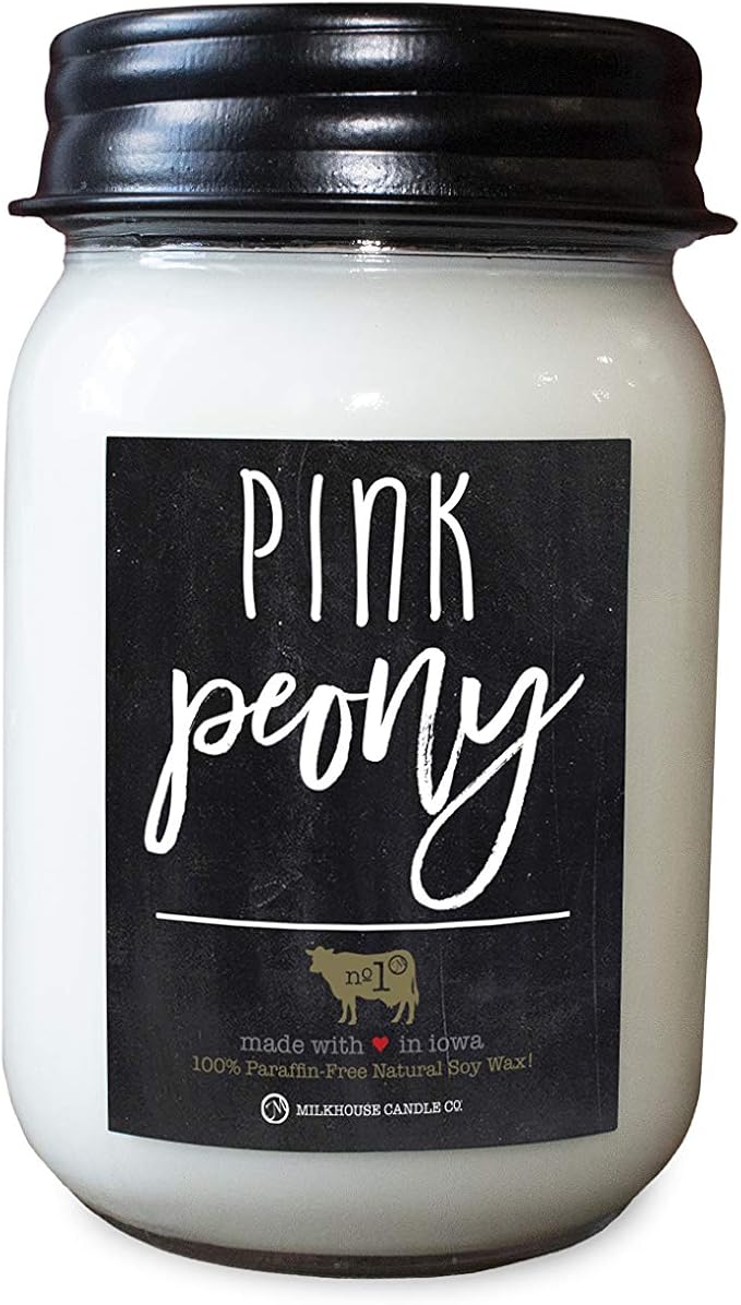 Milkhouse Candle Company - Pink Peony - 13oz Beeswax and Soy Candle - Farmhouse Collection - 100% Natural, Paraffin Free, with Premium Fragrance Oil, Glass Jar with Lid