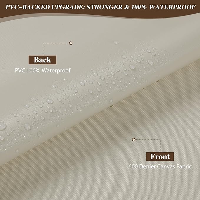 ANMINY 100% Waterproof Outdoor Fabric 3 Yards, 58" W 600D Marine Canvas Fabric with PVC Backing, Ripstop Upholstery Material by The Yard for Furniture Boat Covers Tent Awning, Beige