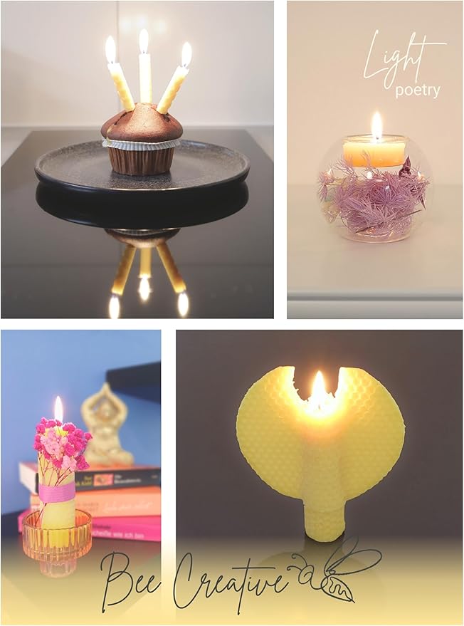 Wachsmann DIY Beeswax Candles Craft Set - Starter Set for 10 Candles in Many Colours - 100% Pure Beeswax from Germany, Includes 10 Hemp Wicks & Illustrated Instructions (English language not