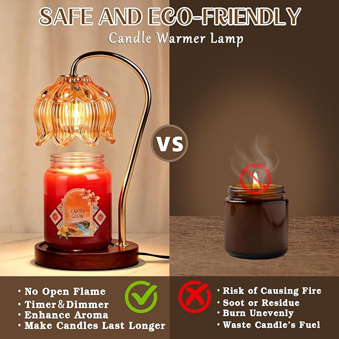 Funistree Flower Candle Warmer Lamp with Timer, Dimmable Candle Lamp Warmer, Mothers Day Birthday Gift for Women Her Mom, House Warming for New Home Decor, Lotus Wax Warmer for Yankee Candles
