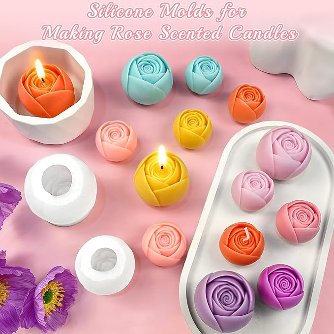 2Pcs Rose Candle Mold, 3D Budding Rose Silicone Molds for Candle Making, Handmade Roses Flower Soap, Epoxy Resin Casting, Wedding Party Valentine’s Day Mothers Day Gifts