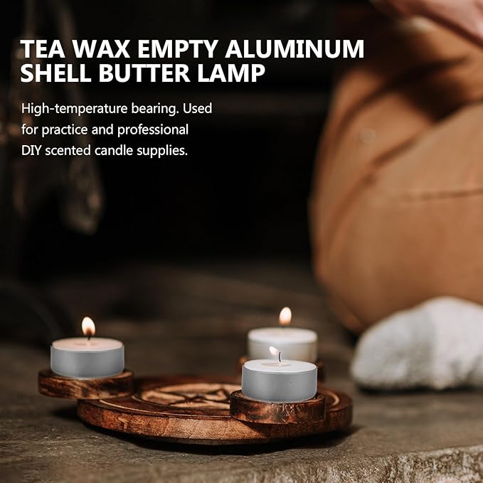 DOITOOL 100 Pcs Aluminum Tea Lights Cups, Round Empty Case Candle Wax Containers Candleholder, Metal Tea Light Tins with 100 Pcs Candle Wicks for Christmas Wedding Holiday Table Decoration