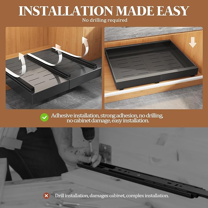 6 Pack Expandable Pull Out Cabinet Organizer 21"Deep With Raising Pad for Framed Cabinets,Upgrade 3 Slide Rails Slide Out Drawers,No Drill Roll Out Shelves,Adjustable Width 12.1"-20.4" Black