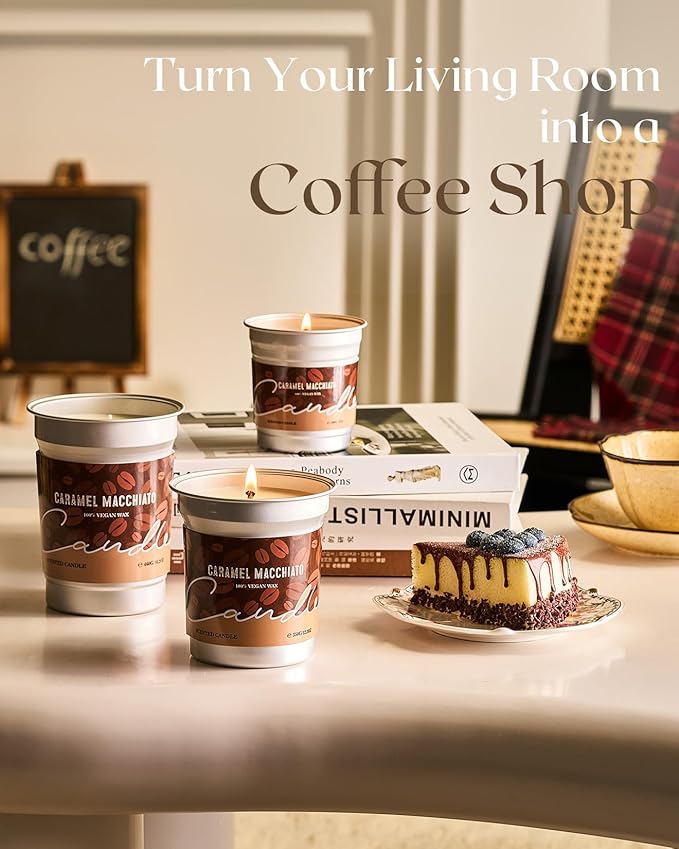 M&SENSE Coffee Candles Caramel Macchiato Scented, Soy Based Wax 12.3oz 75 Hours Non Toxic Clean Burn, Highly Scented Relaxing Candle for Home, Holiday Aromatherapy Gifts for Coffee Lovers