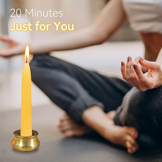 Mini Taper Candle Meditation Candles,20 Minute Prayer Candlestick Dripless Beeswax Candles with Brass Candle Holder for Yoga & Spiritual Rituals (Set of 30)