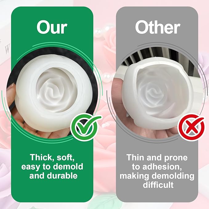 Rose Candle Molds, 4 Pcs Set of Large + Medium + Small 3D Rose Flower Silicone Molds with Leaf Mold for Candle Making, Epoxy Resin Casting, Handmade Soap Clay Plaster Home Décor Mom Gift