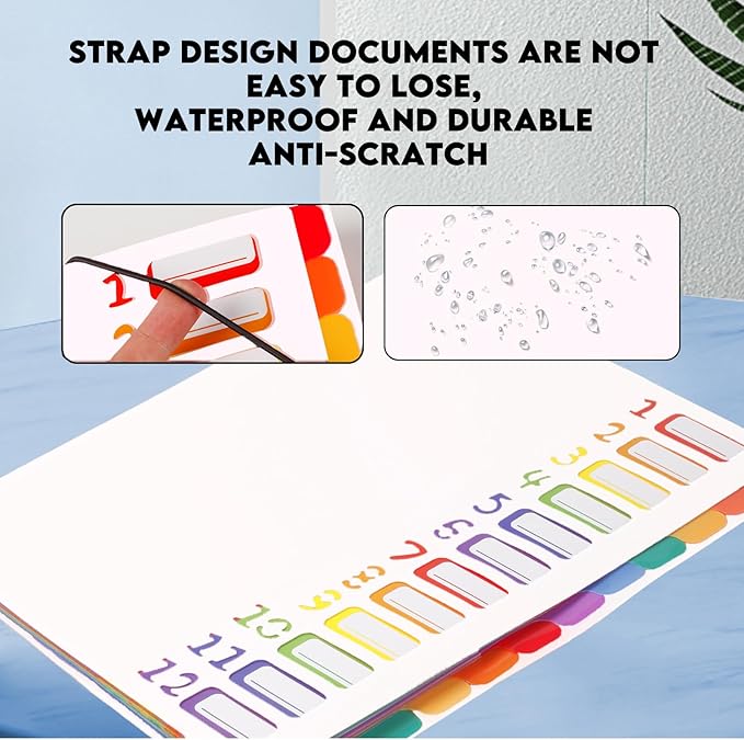 24 Pockets Expanding File Folder Organizer,Accordion File Organizer,A4 Letter Size,Rainbow Tab, for Home/Office/School Document Organizer (White)
