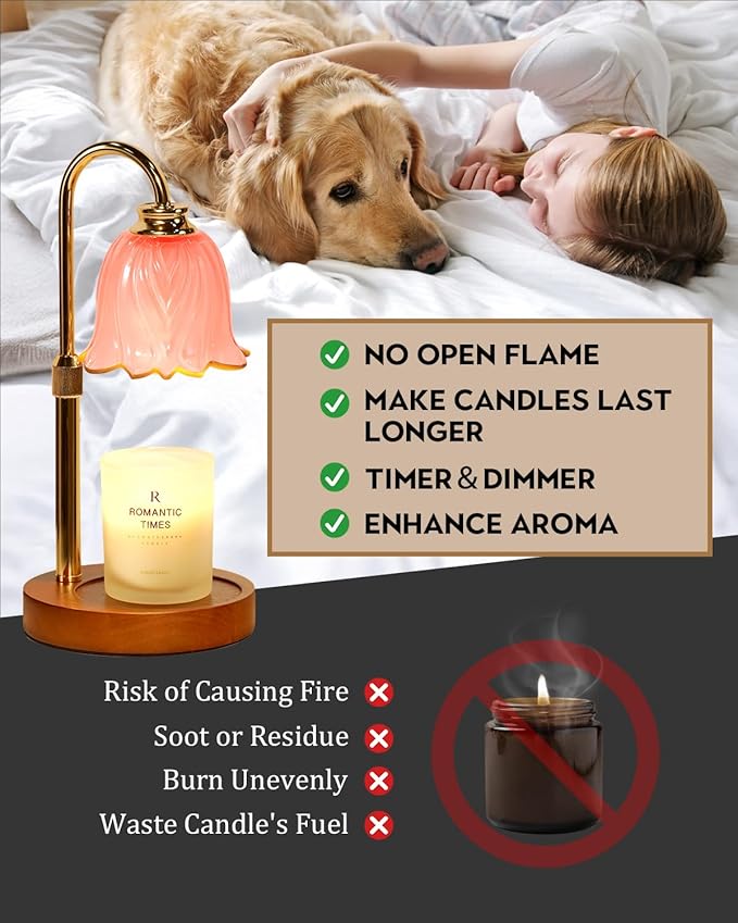 Candle Warmer Lamp, Gold Candle Lamp Warmer with Timer & Dimmer with 2 Bulbs, Birthday Gifts for Women Mom, New Home Bedroom Decor, Height Adjustable