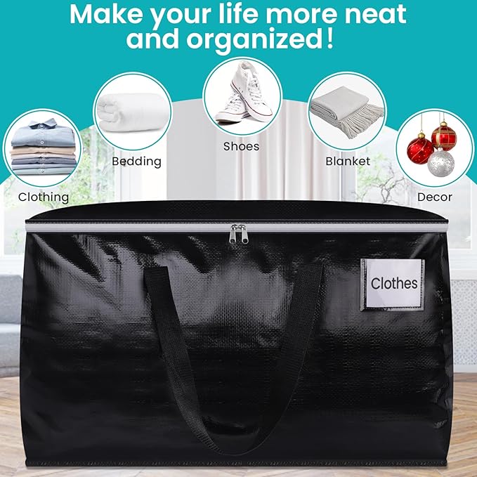 Extra Large Moving Boxes-Moving Bags with Zipper, Carrying Handles and Tag Pocket-Moving Supplies for Space Saving-Totes for Storage - for moving, Storage, Camping and Travel 93L-10 Pack