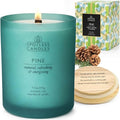 Pine Candle 9.7 oz: 55 Hrs Burn Time - Pine Scented Candles in Frosted Glass Jar with Wooden Crackling Wick in a Luxurious Gold Foil Lined Gift Box