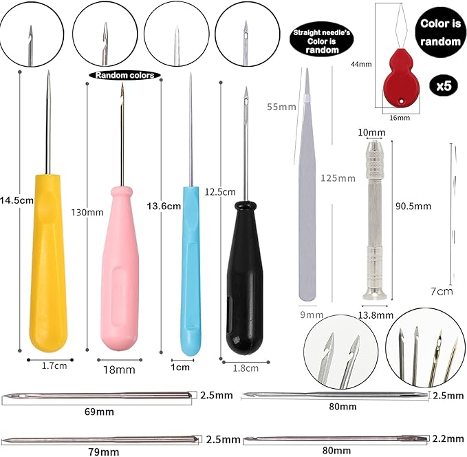 TYMKLMZG 16 PCS Silicone Mould Hand Drill Adjustable Long Needle Punch Wicking Needle Tools Candle Mold Punch Tool with Hook & Eye Candlewick Inserting Tool Tweezers Threader for Candle Making